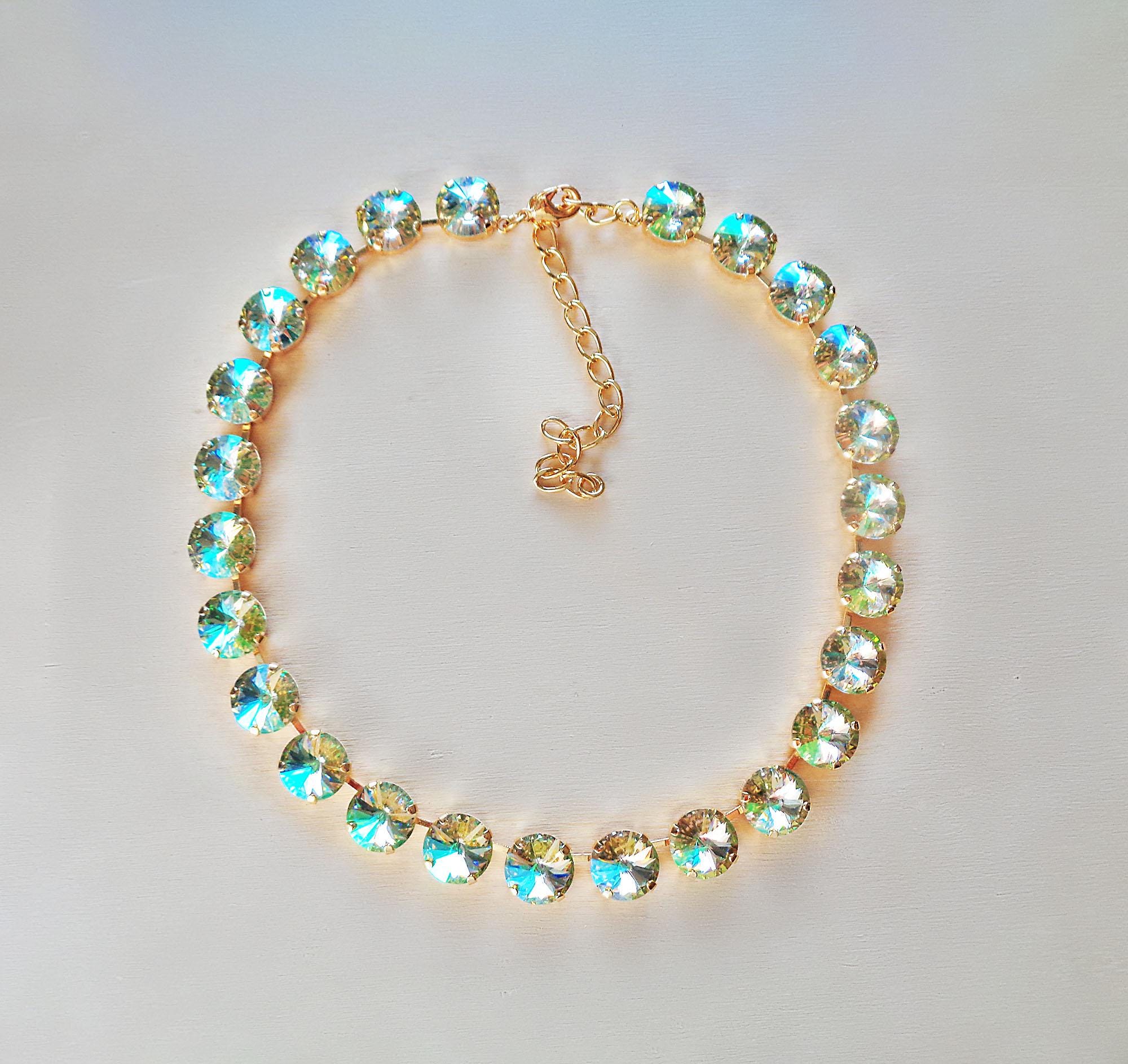 Austrian crystal 12mm rivoli tennis style necklace luminous green