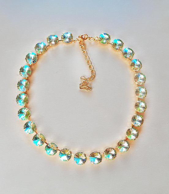 Austrian crystal 12mm rivoli tennis style necklace luminous green