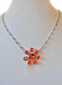 Crystal floral  pendant necklace,orange,stainless steel