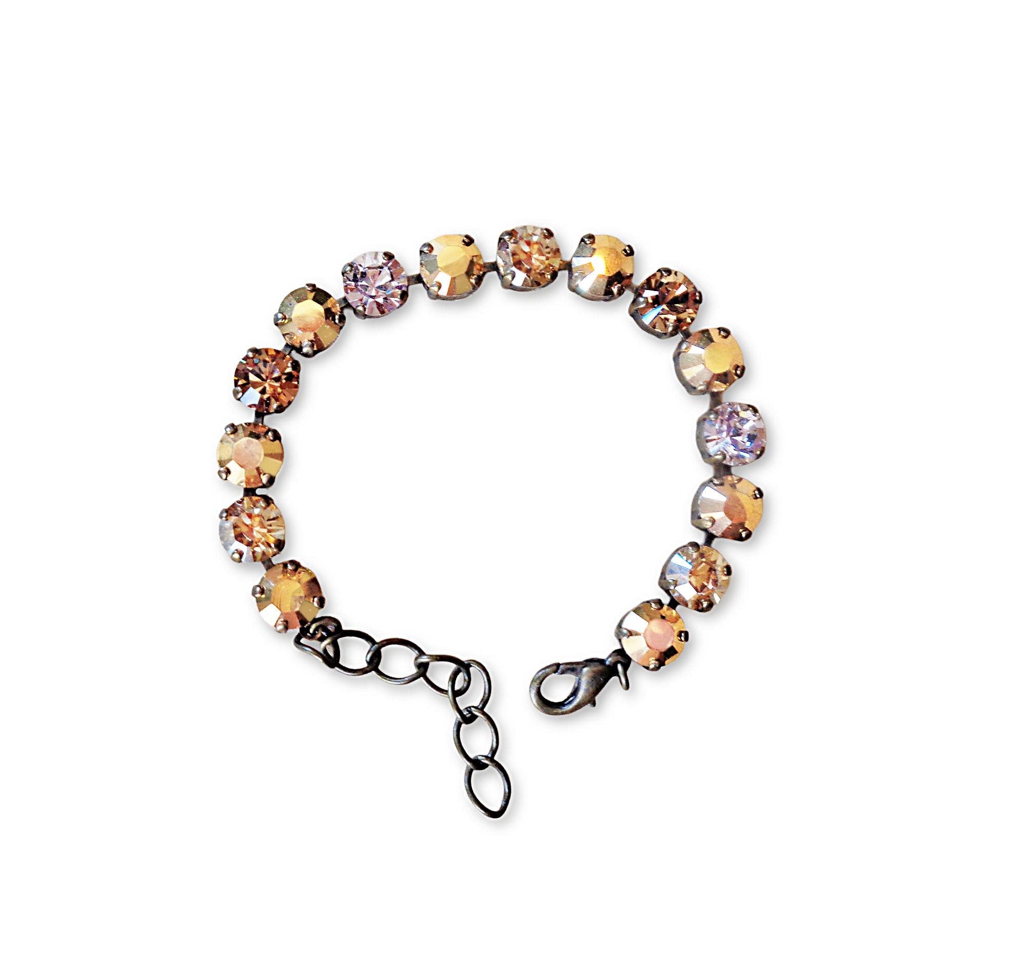 GOLD N BROWN crystal tennis bracelet gold aurum and brown
