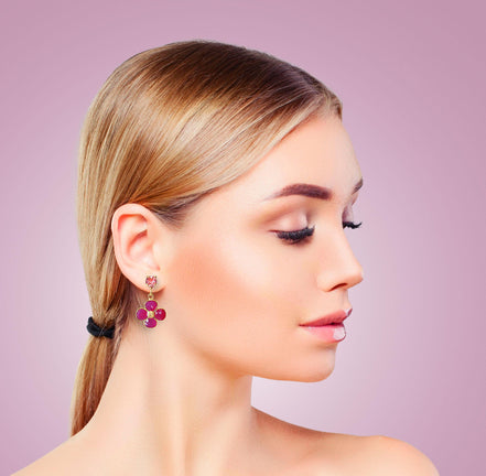 Chalcedony and crystal  light rose floral drop earrings