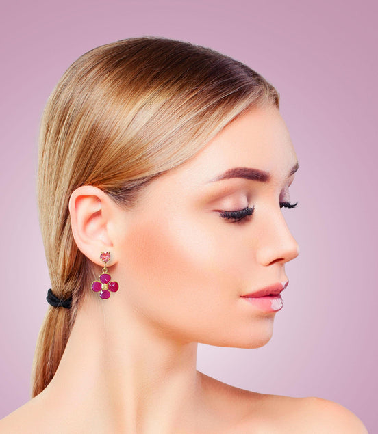 Chalcedony and crystal  light rose floral drop earrings