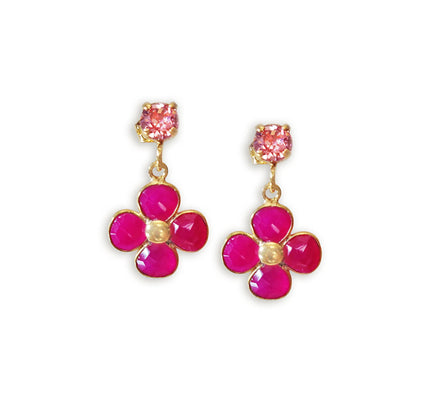 Chalcedony and crystal  light rose floral drop earrings