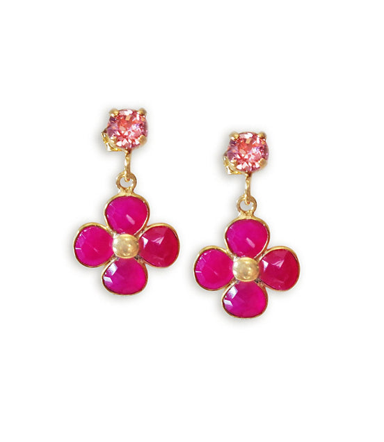 Chalcedony and crystal  light rose floral drop earrings