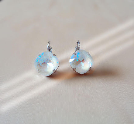 Crystal square drop earrings light grey,rhodim silver