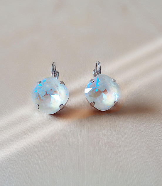 Crystal square drop earrings light grey,rhodim silver