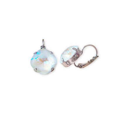 Crystal square drop earrings light grey,rhodim silver