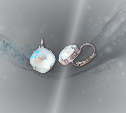 Crystal square drop earrings light grey,rhodim silver