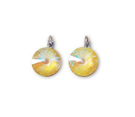 Crystal rivoli drop earrings, sunshine delite,rhodium silver