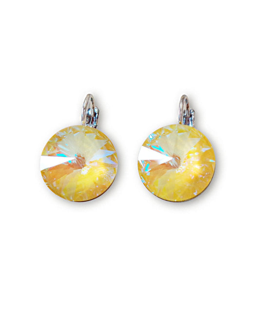 Crystal rivoli drop earrings, sunshine delite,rhodium silver