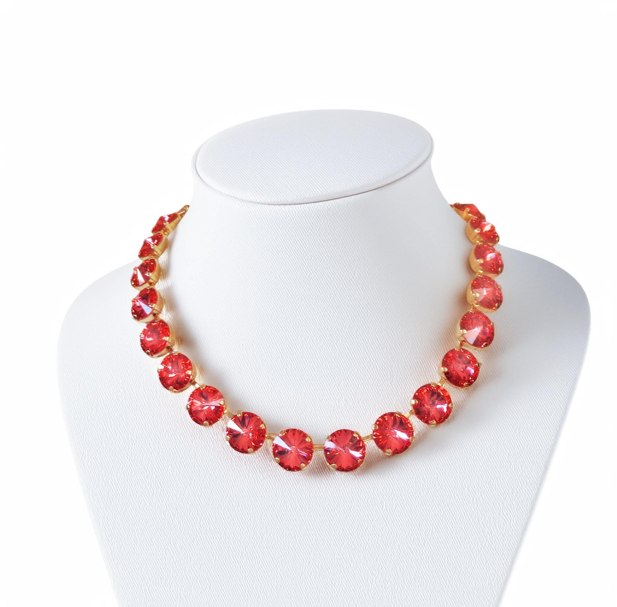 Austrian crystal 12mm rivoli tennis style necklace padparadchsa