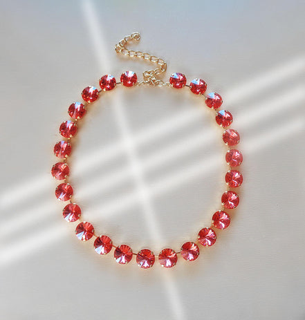 Austrian crystal 12mm rivoli tennis style necklace padparadchsa