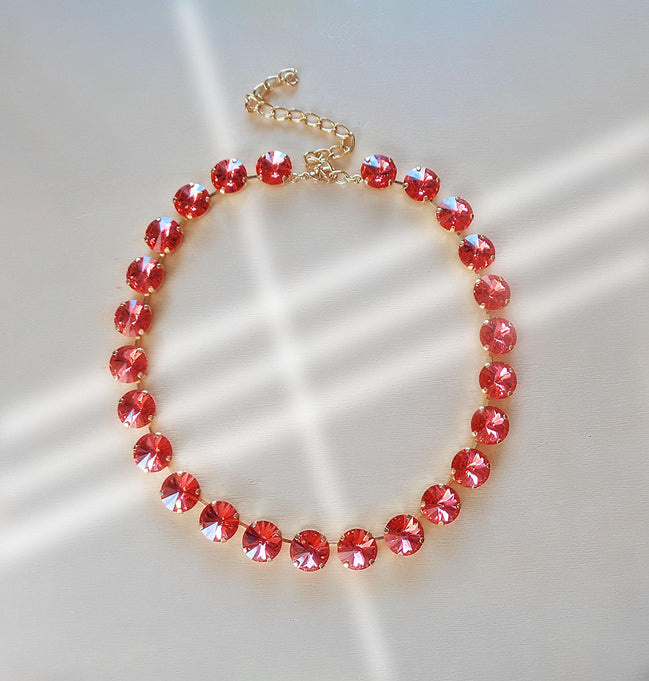 Austrian crystal 12mm rivoli tennis style necklace padparadchsa