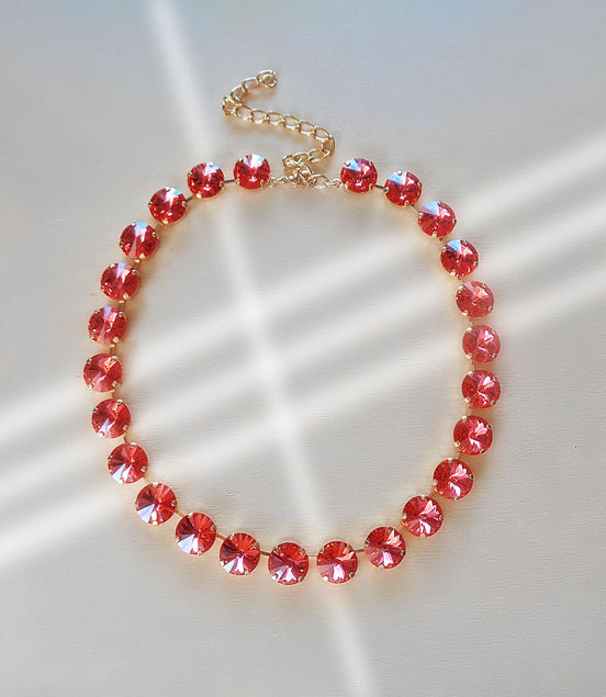 Austrian crystal 12mm rivoli tennis style necklace padparadchsa