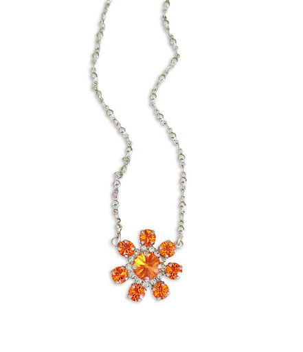 Crystal floral  pendant necklace,orange,stainless steel