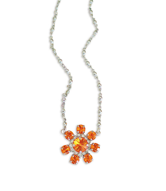 Crystal floral  pendant necklace,orange,stainless steel