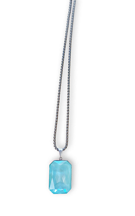 Crystal  large rectangular pendant necklace soft mint,stainless steel
