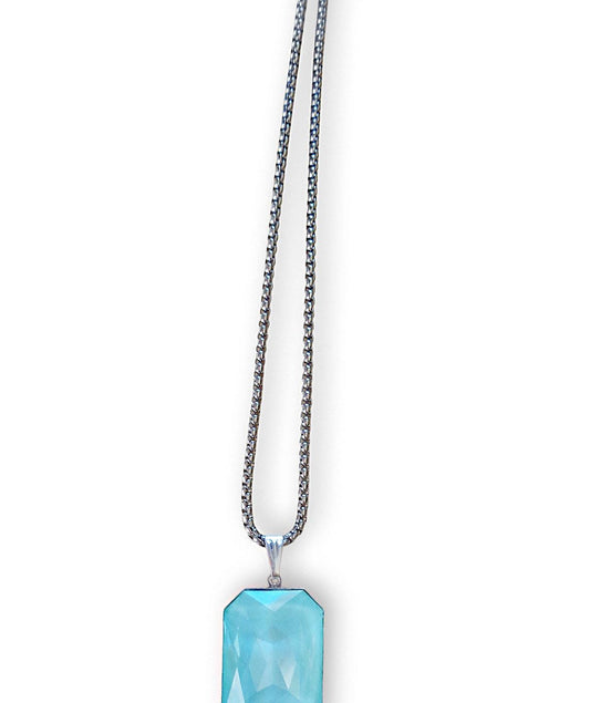 Crystal  large rectangular pendant necklace soft mint,stainless steel