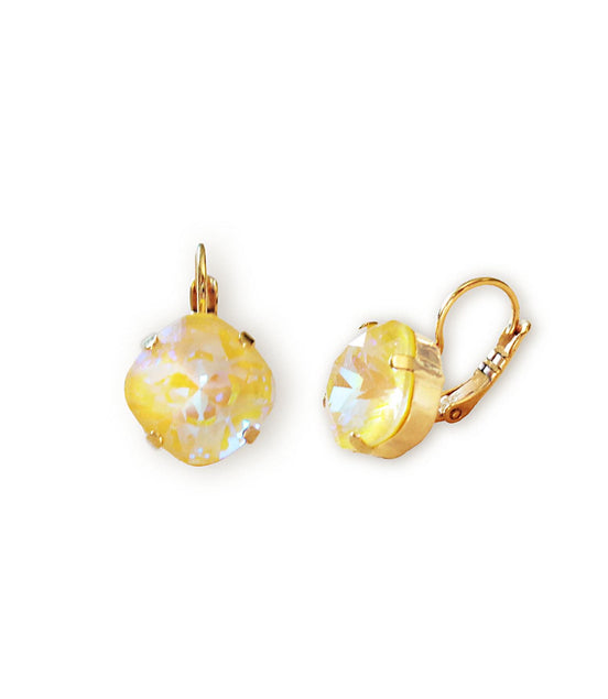 Crystal  square drop earrings sunshine delite,gold plated