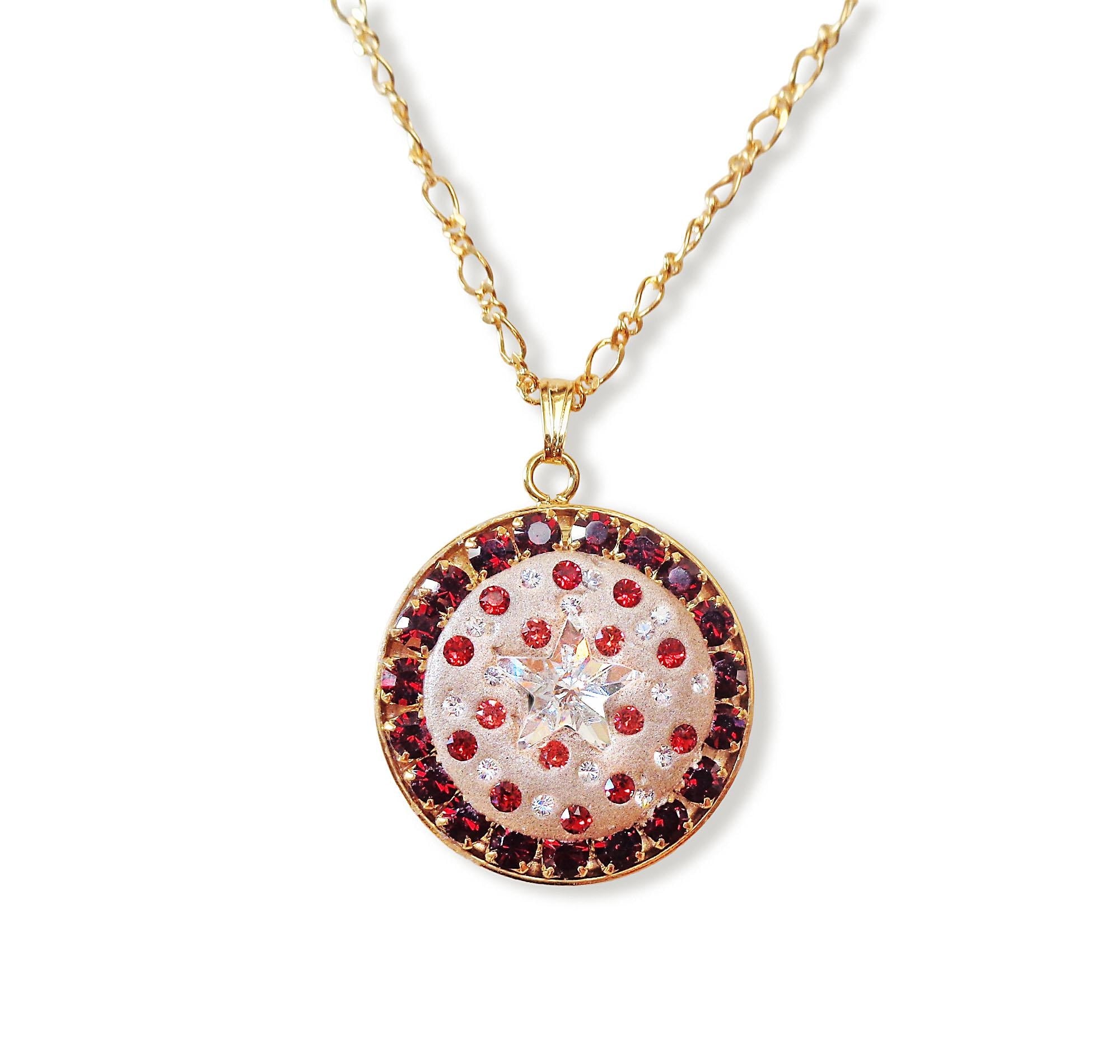 Crystal round pendant ,star design,clear crystal ,24k gold plated