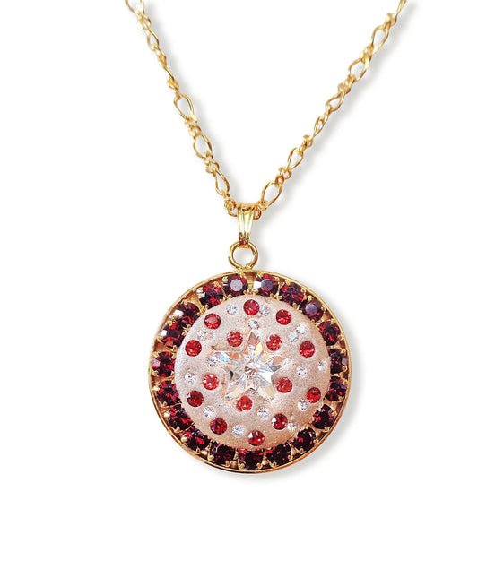 Crystal round pendant ,star design,clear crystal ,24k gold plated