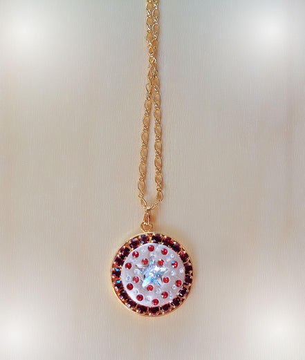 Crystal round pendant ,star design,clear crystal ,24k gold plated