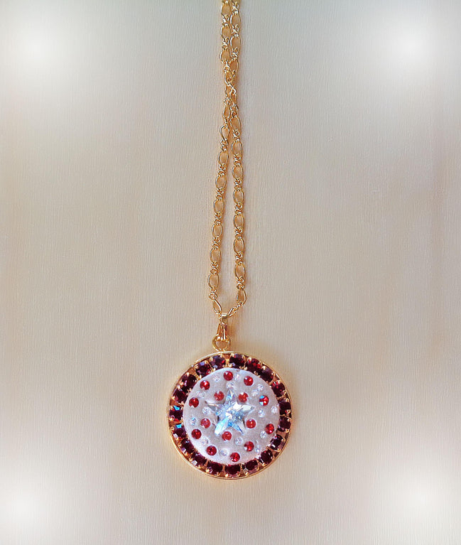 Crystal round pendant ,star design,clear crystal ,24k gold plated