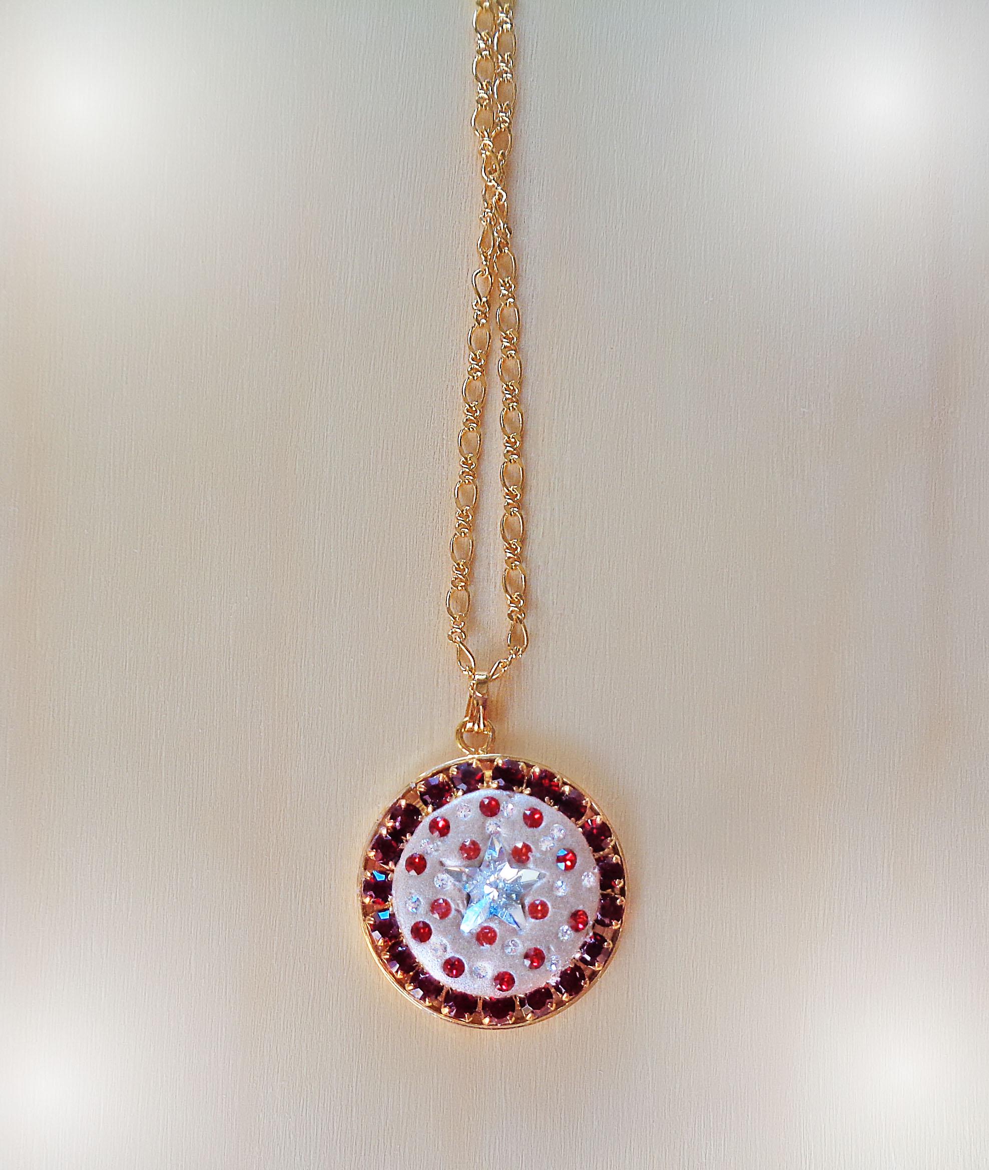 Crystal round pendant ,star design,clear crystal ,24k gold plated