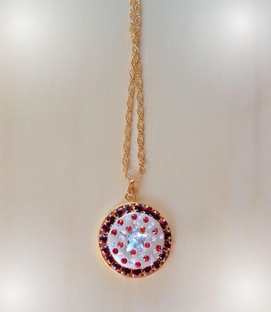 Crystal round pendant ,star design,clear crystal ,24k gold plated