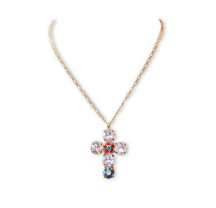 Collier pendentif croix en cristal Swarovski, cristal transparent, plaqué or fin 24 carats
