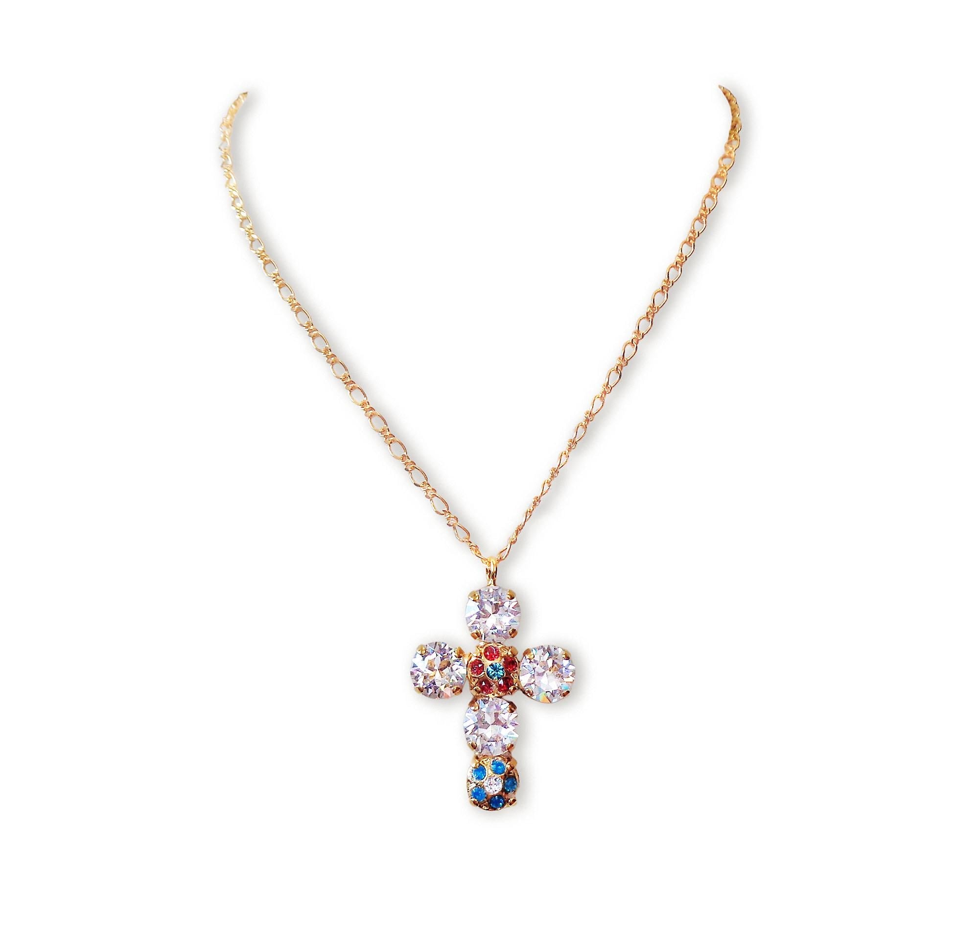 Collier pendentif croix en cristal Swarovski, cristal transparent, plaqué or fin 24 carats
