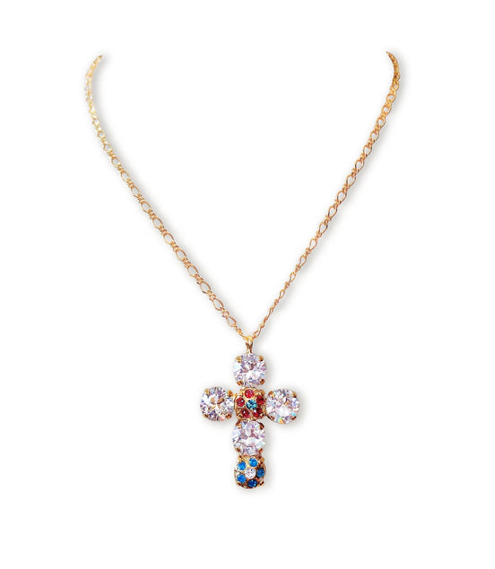 Swarovski-Kristall, Halskette mit Kreuzanhänger aus klarem Kristall, 24 Karat Feingold plattiert