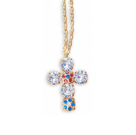 Collier pendentif croix en cristal Swarovski, cristal transparent, plaqué or fin 24 carats