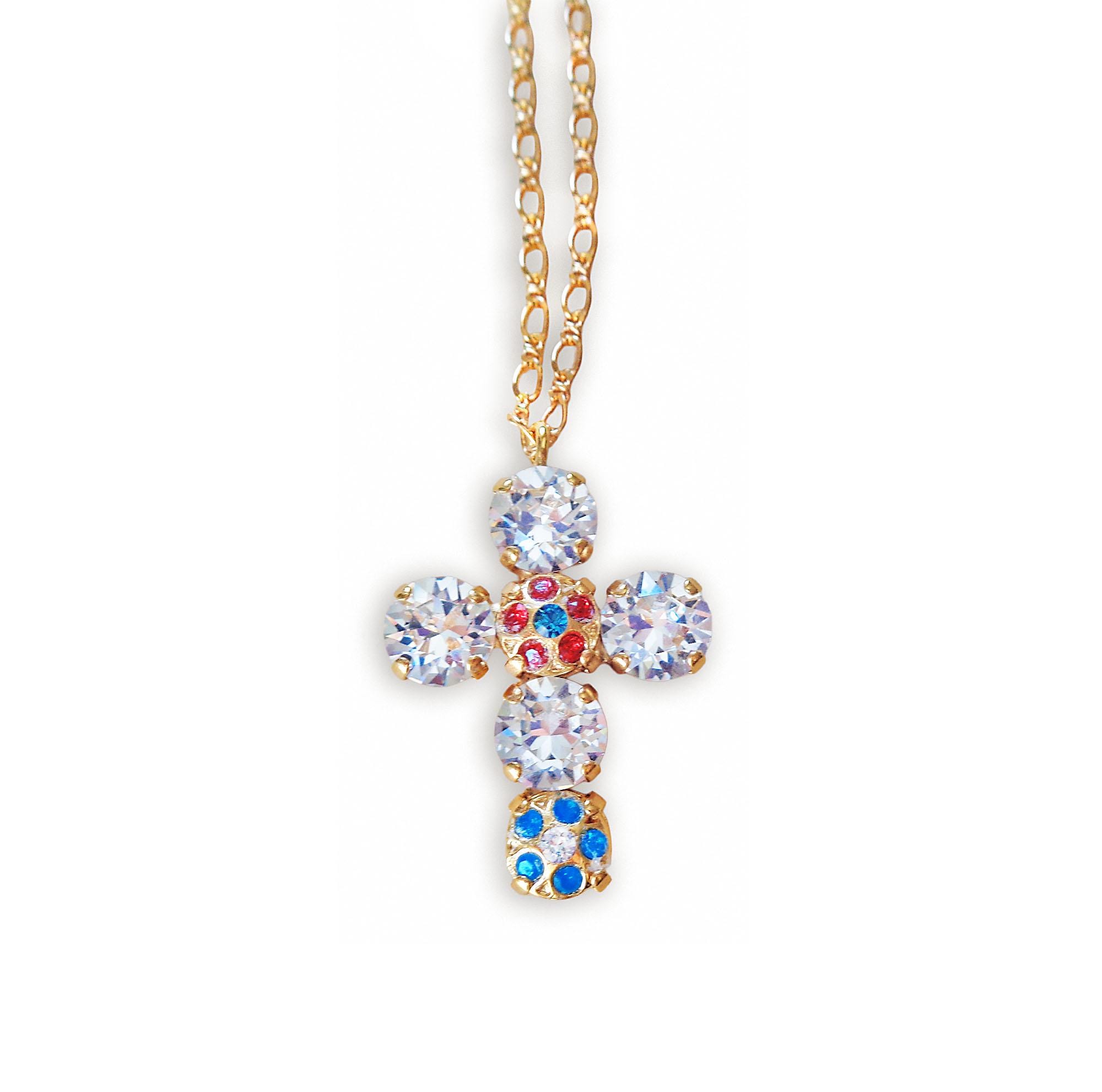 Collier pendentif croix en cristal Swarovski, cristal transparent, plaqué or fin 24 carats