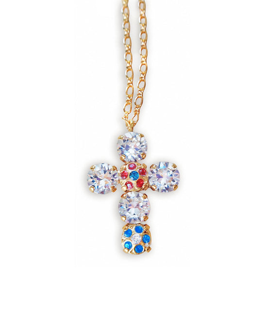 Swarovski-Kristall, Halskette mit Kreuzanhänger aus klarem Kristall, 24 Karat Feingold plattiert