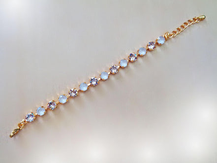 Girl's crystal bracelet white,pastel silk ,gold plated