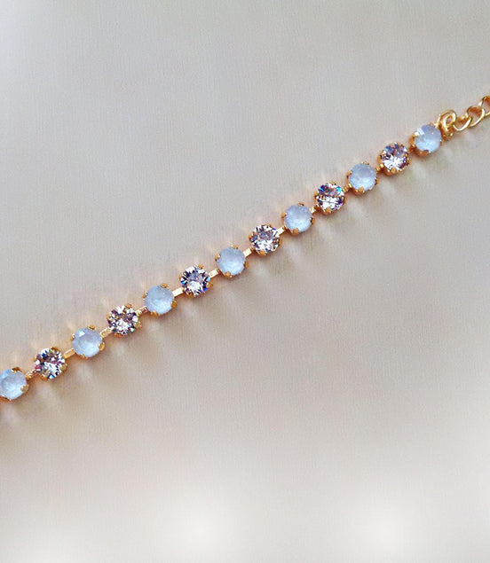 Girl's crystal bracelet white,pastel silk ,gold plated