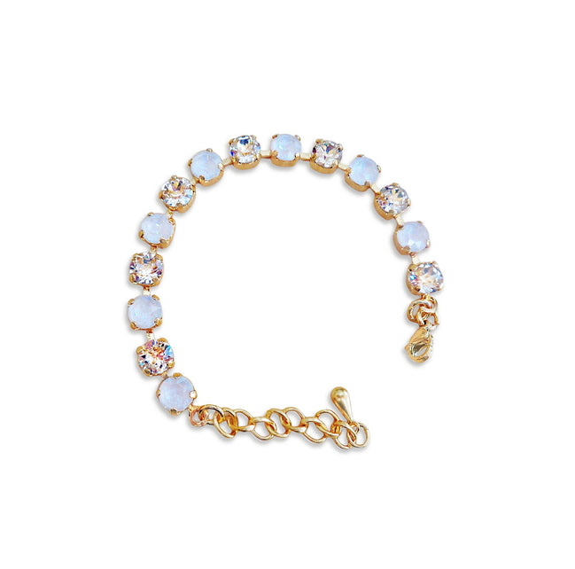 Girl's crystal bracelet white,pastel silk ,gold plated