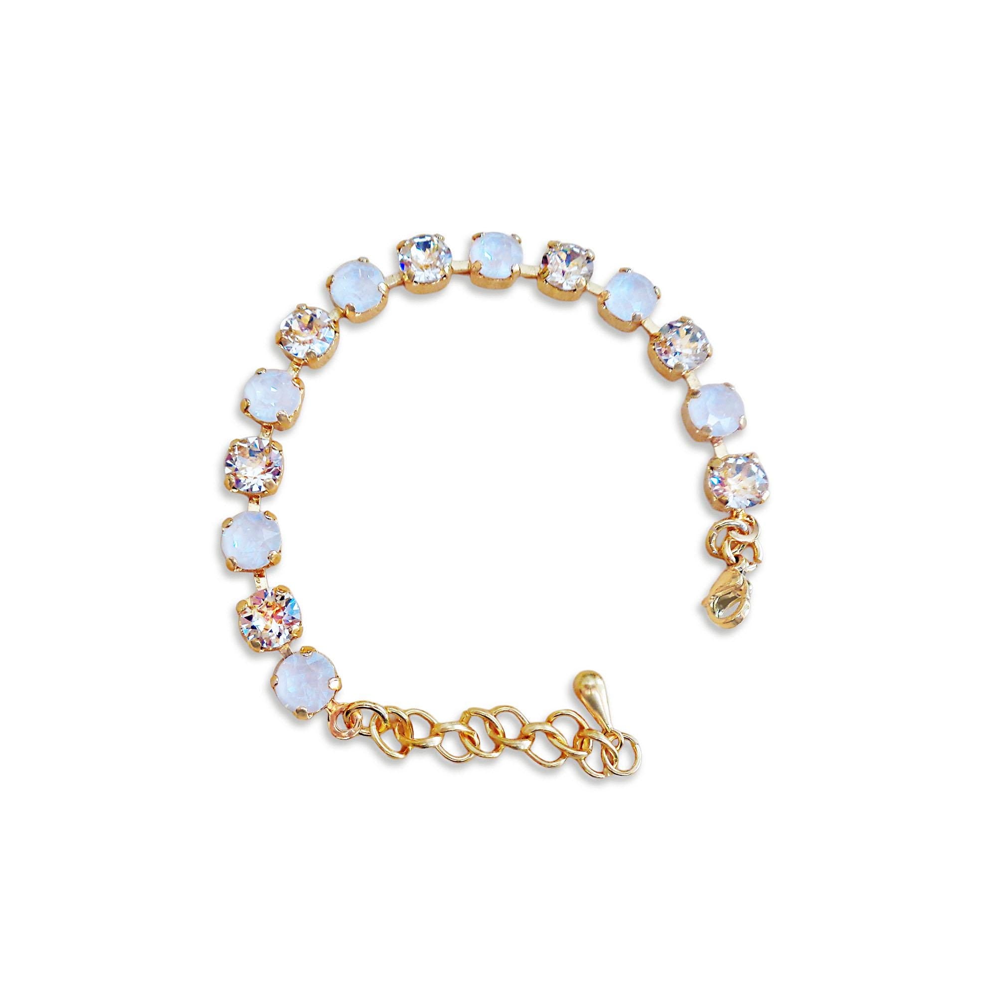 Girl's crystal bracelet white,pastel silk ,gold plated