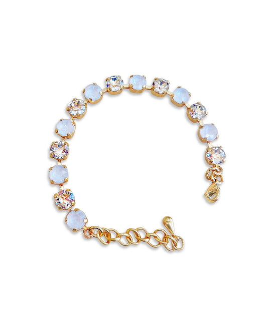 Girl's crystal bracelet white,pastel silk ,gold plated