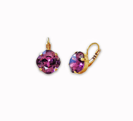 Crystal  square drop earrings amethyst,gold plated