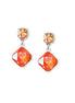 Crystal stud and drop square stone earrings,orange,rhodium silver
