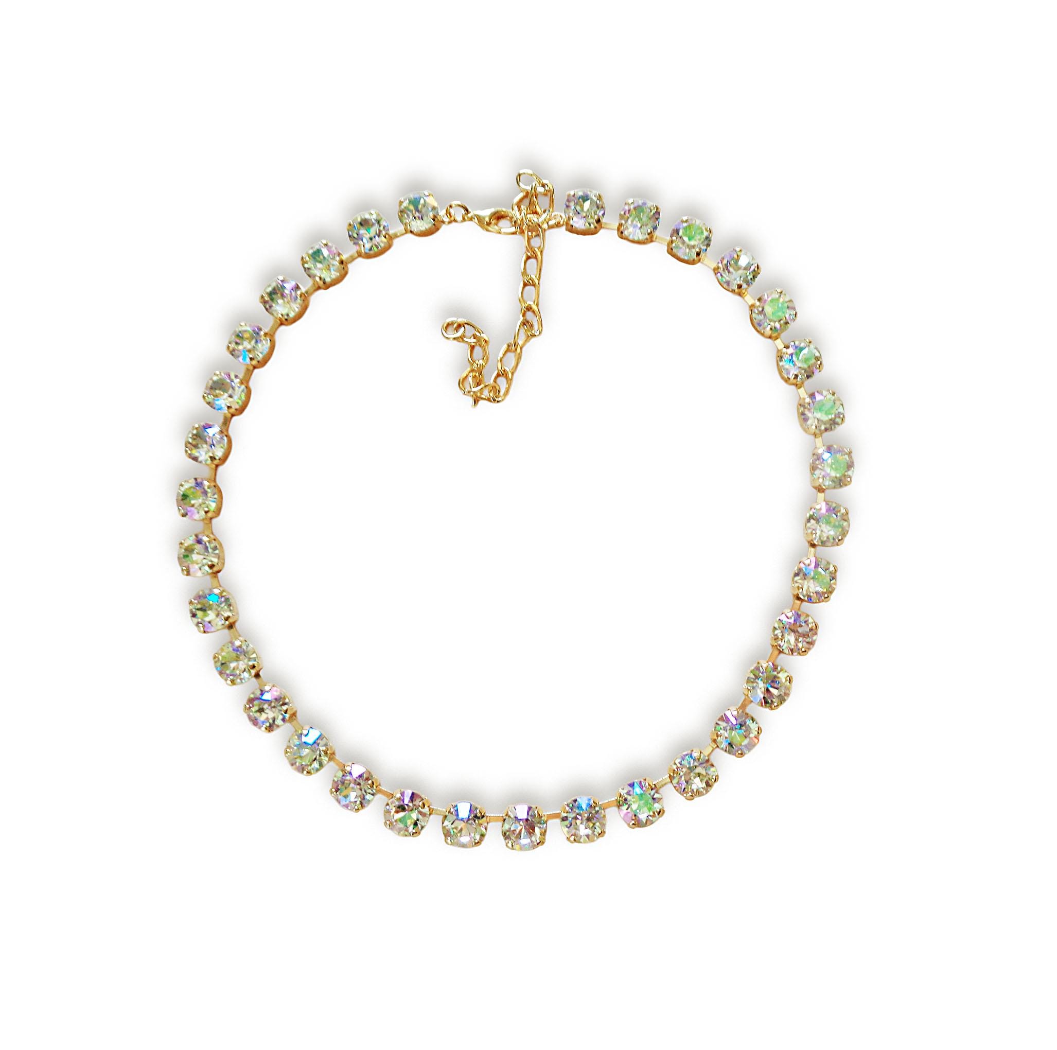 Austrian crystal luminous green colour tennis style choker necklace,18k gold plated