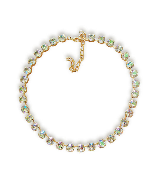 Austrian crystal luminous green colour tennis style choker necklace,18k gold plated