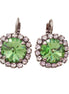 Crystal halo drop earrings,peridot green,antique silver