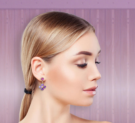 Amethyst and crystal,purple and dark pink floral drop earrings