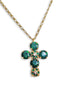 Crystal cross pendant necklace dark green opal,gold plated