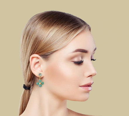 Aventurine and crystal, light green,floral drop earrings