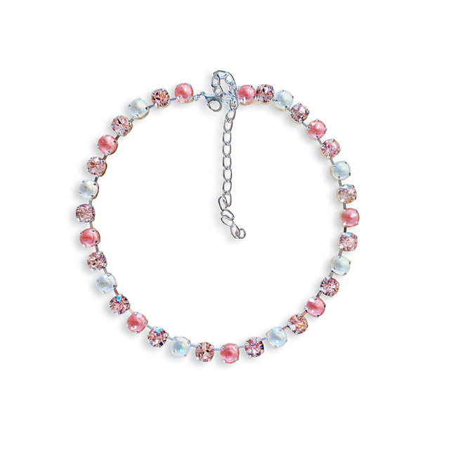 VINTAGE ROSE AESTHETIC Austrian crystal  tennis necklace, vintage rose and white