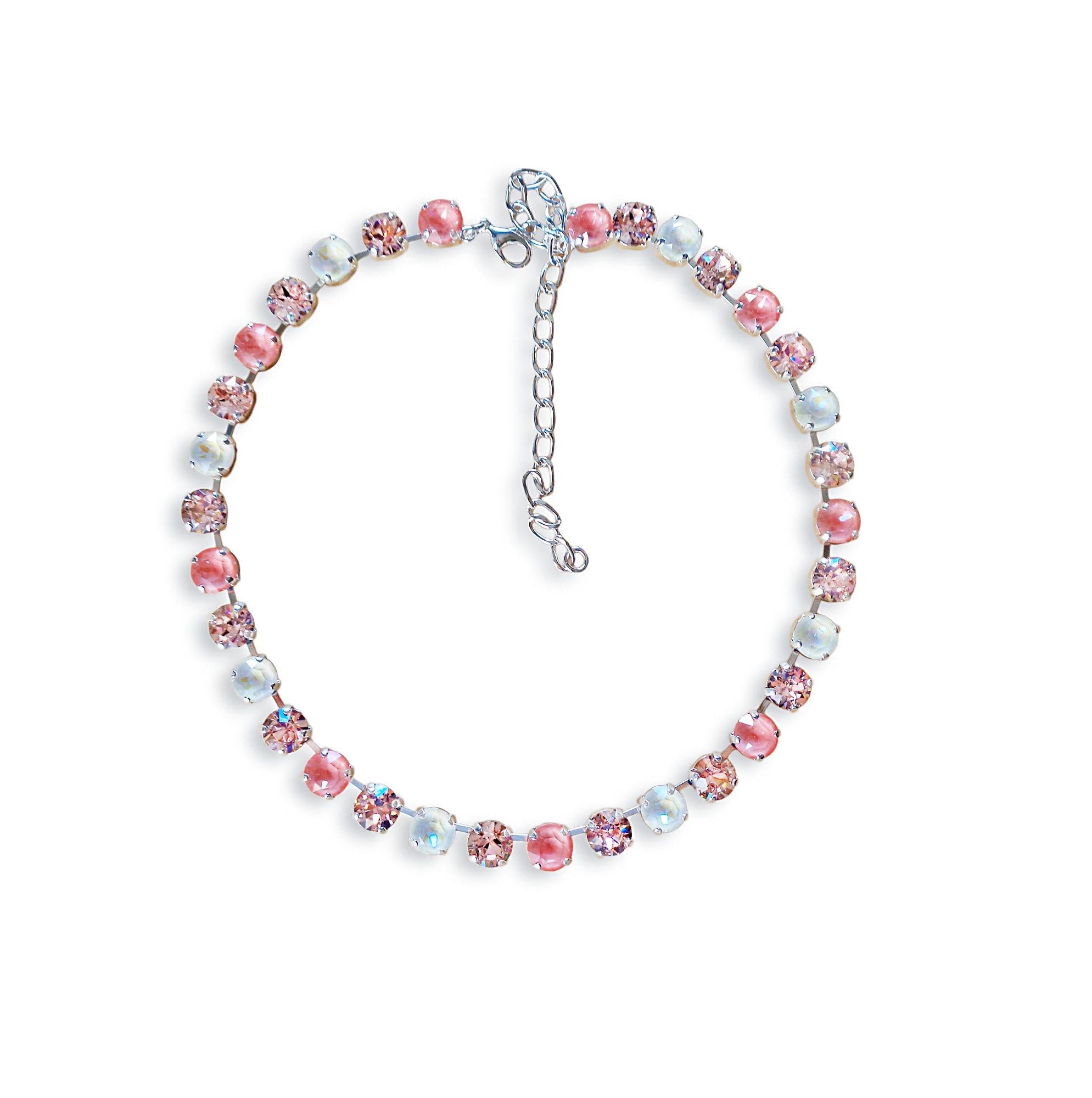 VINTAGE ROSE AESTHETIC Austrian crystal  tennis necklace, vintage rose and white